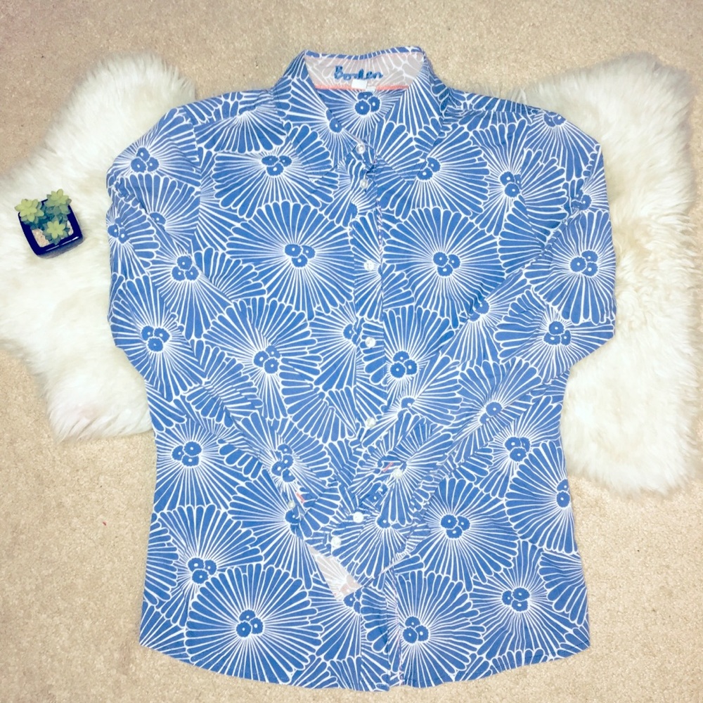 💋 Boden Blue Floral Button Down Size 10